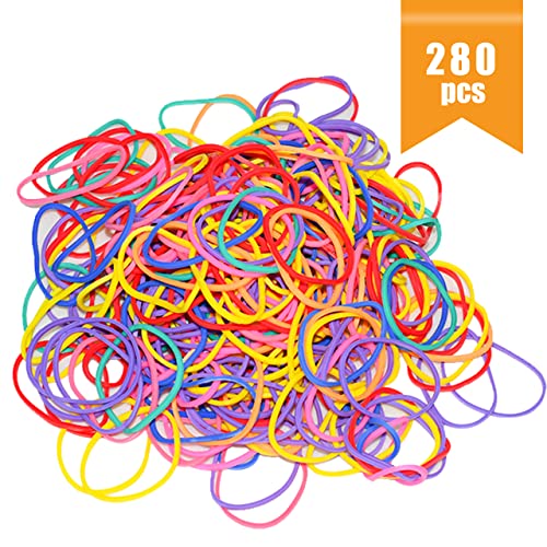 Jikiou Colorful Rubber Bands, 280Pcs Rubber Bands, Rubber Bands Office Supplies, Rubber Bands For Office, Colored Rubber Bands, Elastics Bands, Rubber Band Bulk（Unstretched Diameter:1-1/2 Inch,Red,Yellow, Blue,Green,Pink,Purple,Orange） #TOP4