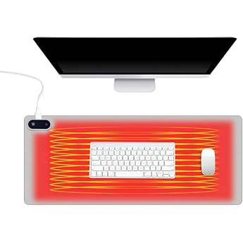 Heated Desk Mat 80 x 33 cm Waterproof Heated Mouse Mat Heated Desk Mat Leather with Automatic Shut-Off Heated Table Mat for Office Home Grey