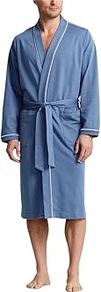 HOLOVEMen's Pure Cotton Bathrobe Lightweight Kimono and Hooded Spa Robes Soft Sleepwear