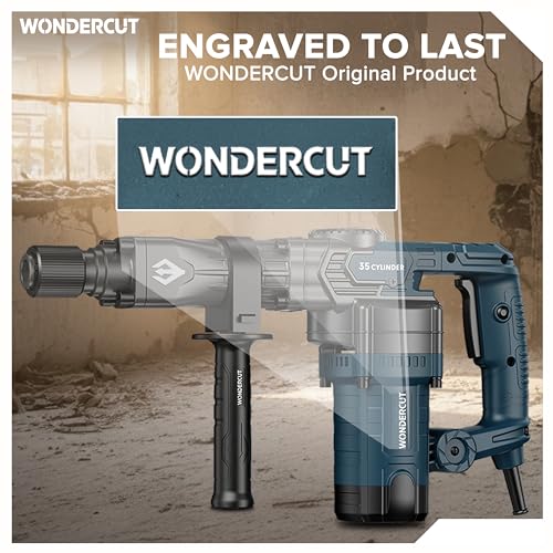 Image of WONDERCUT WC-DHP-008-B Heavy Duty Demolition Hammer with 35mm Cylinder, 100% Copper | 1800W, 3850 BPM, 23J Impact | Includes 2 Pcs 17mm Hex Chisel & Spanner, BMC Box | Professional Use | Blue & Black