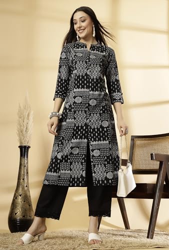 Image of Pistaa's Women's Cotton Regular Fit A Line Floral Print A-Line Regular Kurta