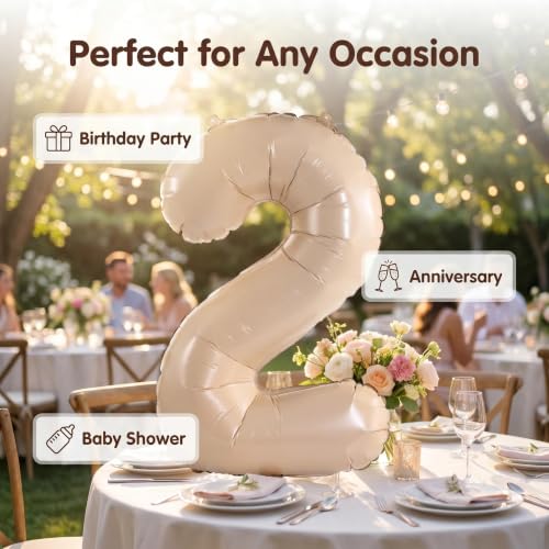 Image of YPSelected 32 Inch Large Foil Helium Number Balloon Birthday Wedding Party 0-9 (Cream, 2)