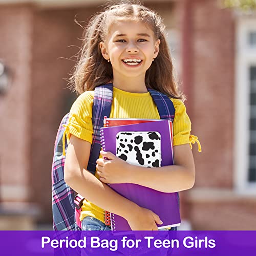 Image of Sanitary Pad Storage Bag Portable Period Bag for Teen Pads /Sanitary Napkins /Small Tampons, Sanitary Napkin Storage Bag First Period Gifts for Teen Girls (Cow)