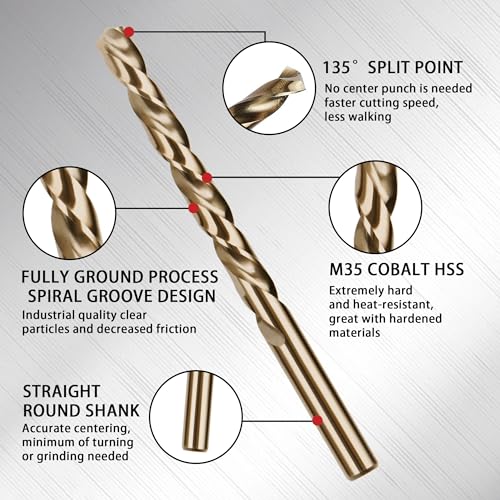 Aimlentool M35-15PCS Cobalt Drill Bit Set, M35 Hss, Sae (1/16 Inch - 3/8"), 135° Tip, Twist Jobber Length Drill Bit Kit thumb #1