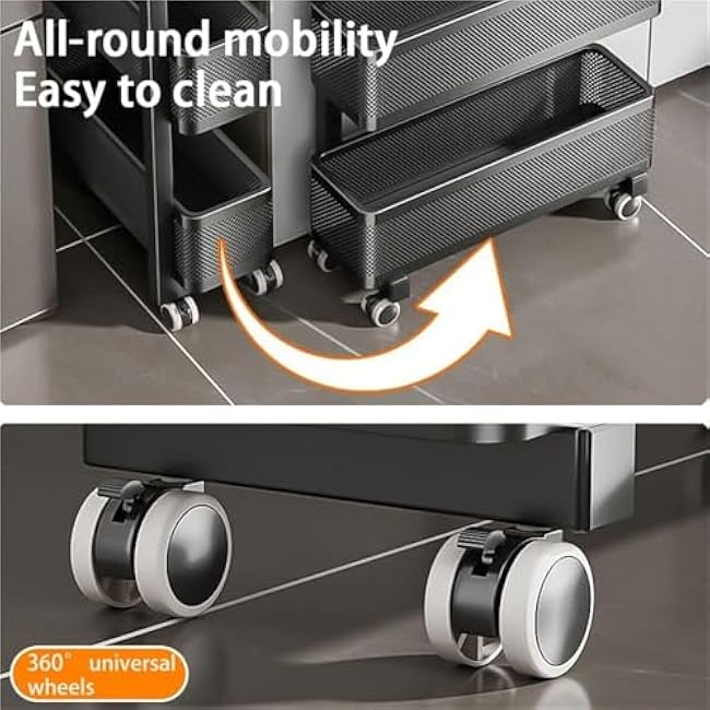 4-Tier Narrow Storage Rack with Wheels Rolling Cart Slim Storage Shelf Organizer for Kitchen Bathroom Decor-aIAvhoIm