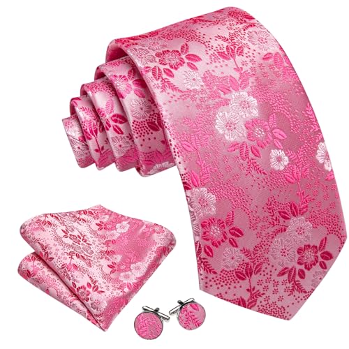 Image of Barry.Wang Flower Ties for Men Silk Woven Floral Tie Sets Necktie Handkerchief Cufflinks Wedding Party