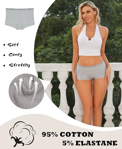 FINETOO Boyshort Underwear for Women Cotton Boxer Briefs Full Coverage Ladies BoyShorts Panties 5 Pack4