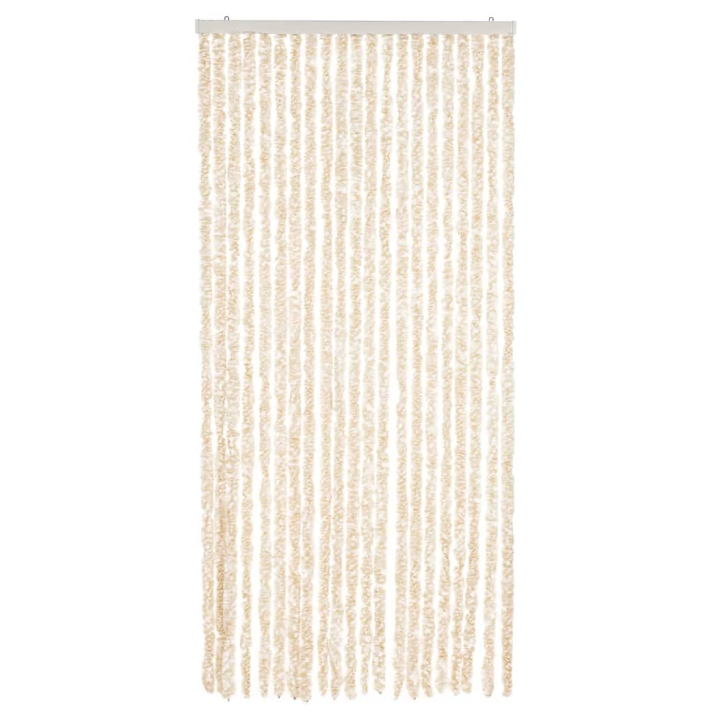 Rideau anti-mouches beige et blanc 90 x 220 cm en chenille