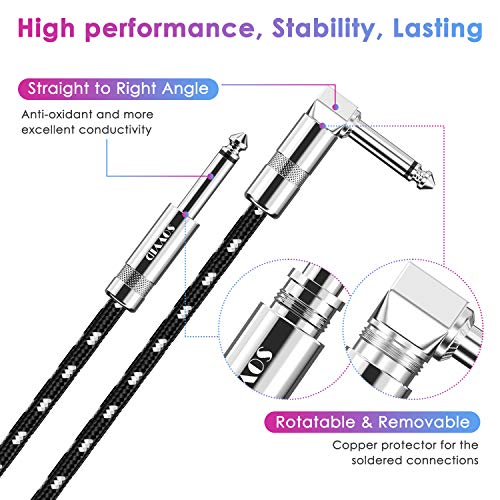 Image of 10FT 2 Pack Instrument Cable - Electric Guitar & Bass Guitar Cable with Right Angle 1 /4 Inch Connector - Black & White