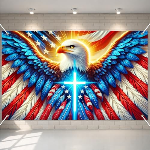 Image of BlissYard 4th of July Decorations 71 x 43 Inch America Independence Day Banner US Flag Bald Eagle Patriotic National Holiday Backdrop Veterans Day Memorial Day Theme 4th of July Party Decorations