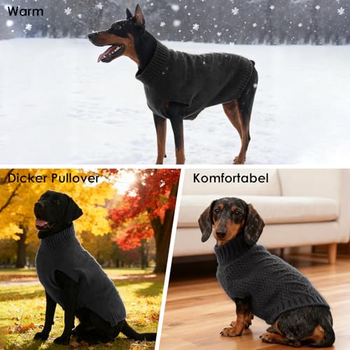 Katzinst Hundepullover Grosse Hunde, Weich Hundepullover mit Zopfstrickmuster Winter Outfit, Hunde Pullover Sehr Grosse Hund Strick, Grau, 4XL
