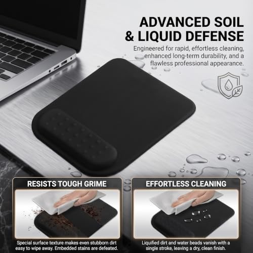 Image of PU Vegan Leather Ergonomic Mouse Pad with Wrist Rest| Memory Foam Wrist Support Non-Slip Base Wrist Pain Relief | Comfortable Mouse Pad for Office, Laptop, Computer & Gaming - Black