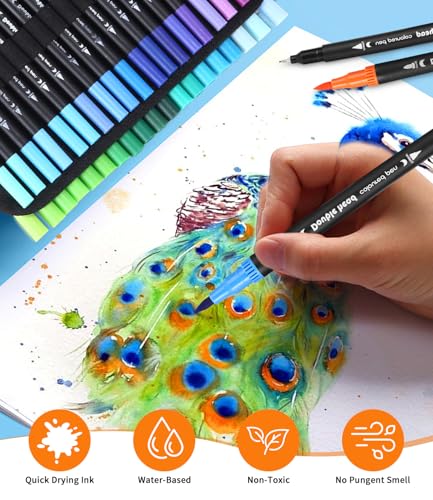 Dual Brush Pen Set, 120 Farben mit Schwarzer Tragetasche,120 Farben Brush Pen Set,Marker Aquarell Stifte Für Kinder und Erwachsene,Pinselstifte Set für Künstler,Anfänger,Malen,Zeichnen,Kalligrafie