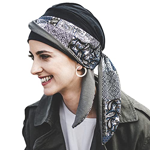 CAREBELL Smooth Paisley Black - Turbante Gorro oncologico de bambú para quimioterapia o Alopecia, Talla única