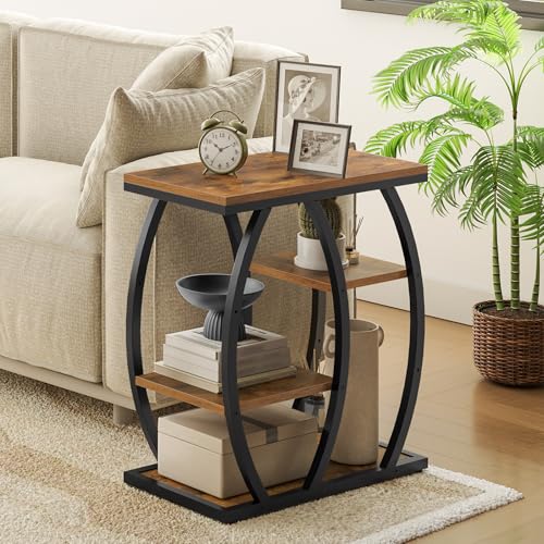 HOOBRO Narrow Side Table, 4-Tier Industrial Style End Table, Sofa Side Table, Bedside Table for Living Room, Bedroom, Office, Small Space, Rustic Brown and Black BF164BZ01 by HOOBRO - Used condition - CA$80.16