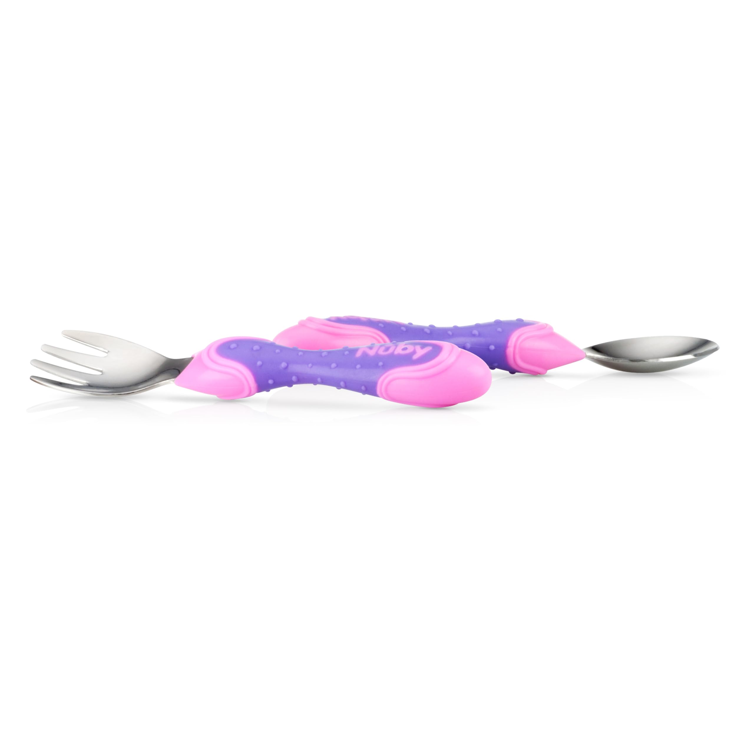Nuby - Utensili in acciaio INOX, 2 pezzi, colore: Rosa/Viola