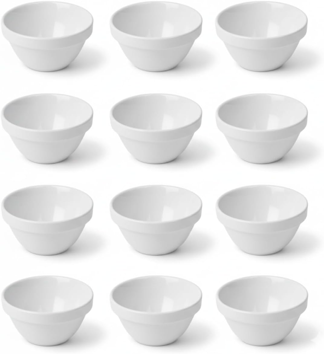 TrueCraftware- 8 oz Bouillon Cup White Color Melamine Set of 12- Dishwasher Safe Break-Resistant Reusable Bowls Serving Soup Bowl Broth Cups Soup Bowls Ice Cream Dipping Sauce