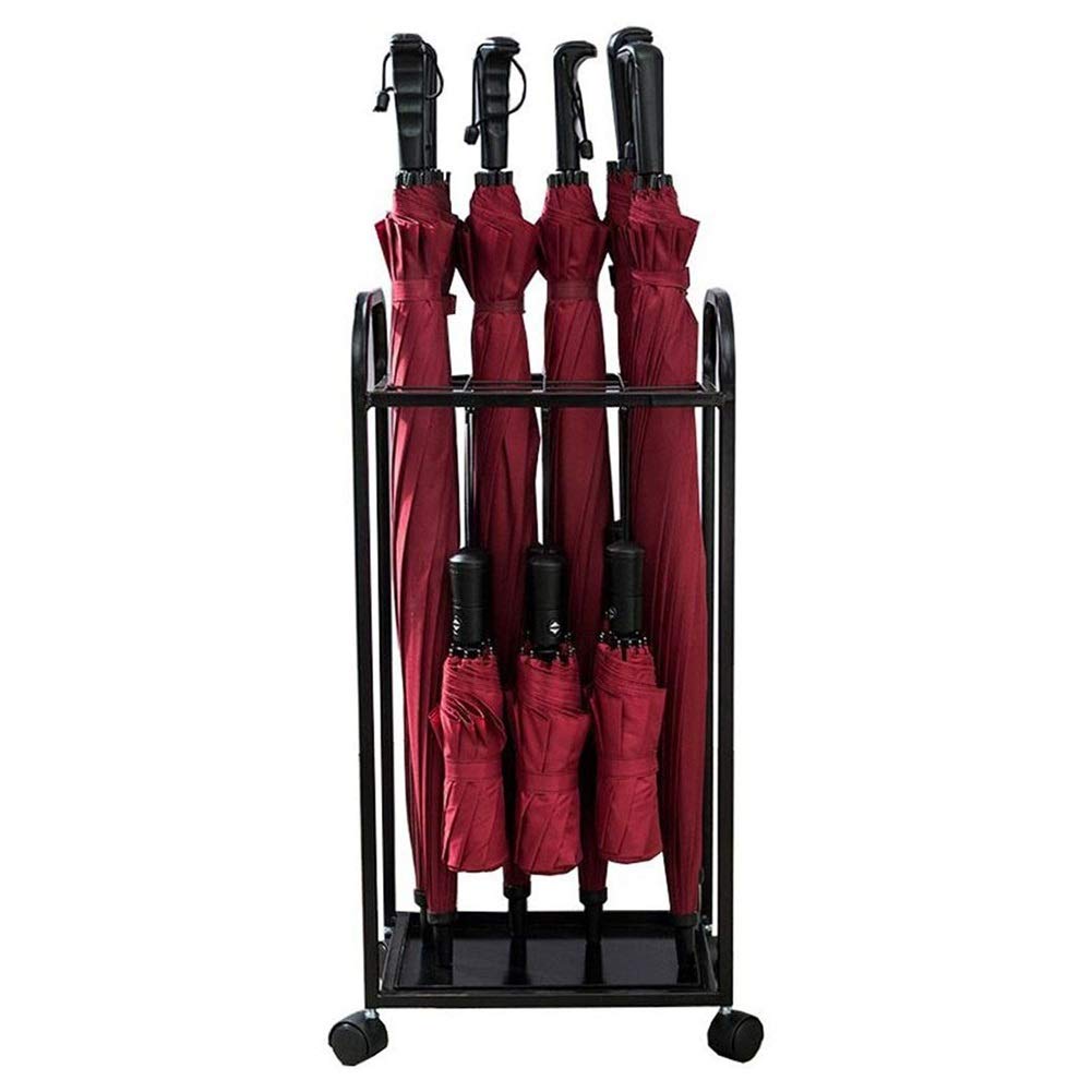 Porte-parapluie noir grand modèle métallique avec crochets et roues