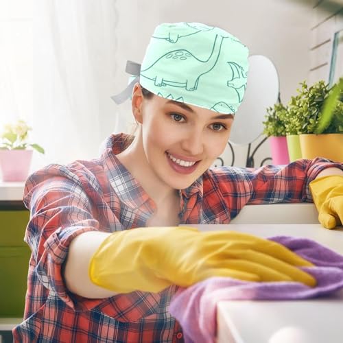 Image of Women's Working Caps Bouffant Surgical Cap with Bow Scrunchies Little Daisy Art Paint Ponytail Holder Tie Back Scrub Hat