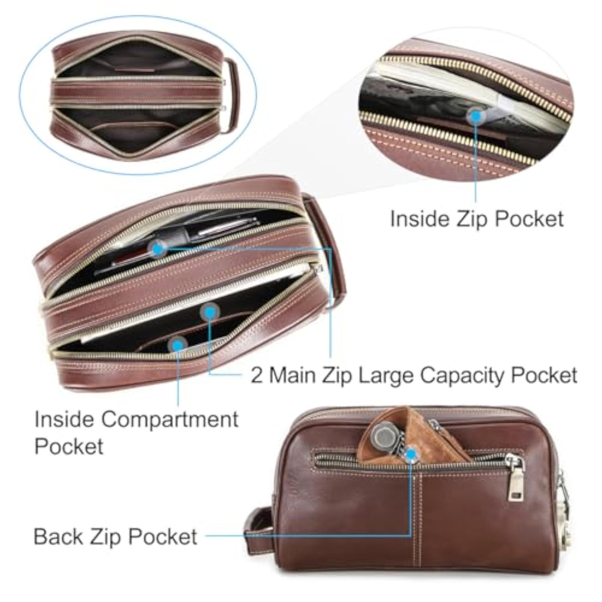 Toiletry Bag with Lock for Men, Leather Cosmetic Bag