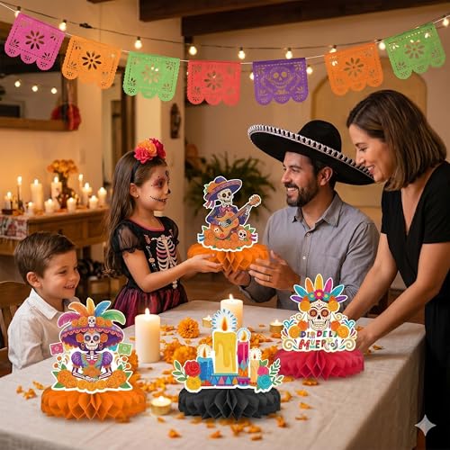 9Pcs Party Decorations Honeycomb Centerpieces for Tables, 3D Theme Table Toppers,Party Supplies (Day of the Dead, Paper) by jenlion - Used condition - Image 7