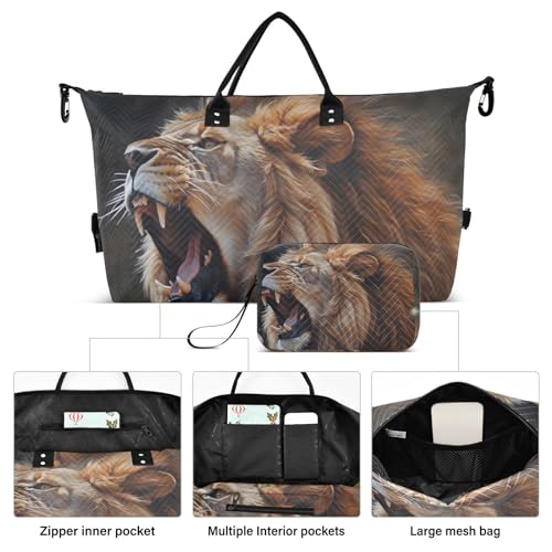 Large Travel Duffel Bag, Roaring Lion Sports Tote Gym Bag, Shoulder Weekender Overnight Bag for Women Men, Carry On Luggage with Toiletry Bags2