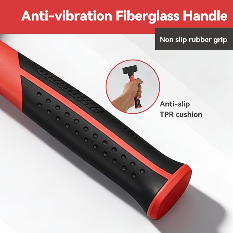 2.2lb Sledge and Club Hammer with Work Gloves, Mini Sledge Drilling Hammer Shock-Resistant Non-Slip Fiberglass Handle Construction and Demolition