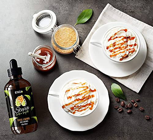 Enzo Liquid Stevia Drops Our Zero Calories Sweetener (4oz - 800 Servings/Bottle) - Toffee Caramel - All Natural flavoring with No Artificial Additives & Filler Ingredient