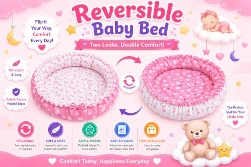 Image of Toddylon New Born Baby Reversible Bedding Set Cotton Mattress Nest (0-6 Months) Pink