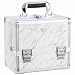 Joligrace Makeup Train Case Cosmetic Box 10 Inches Jewelry Organizer Professional 3 Tiers Trays with Mirror and Brush Holder Lockable Key Portable Travel Marble White