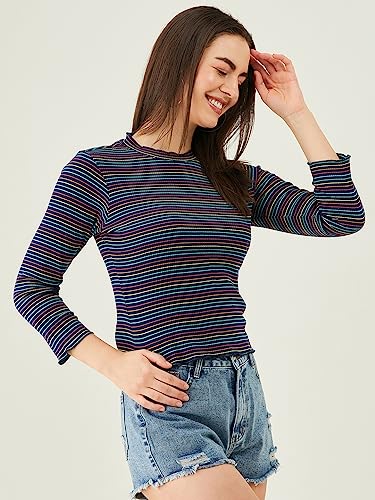 Image of Modeve Women Horizontal Stripes Striped Long Sleeves Top for Summer||Winterwear||