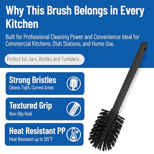 Image of SPARTA 12 Inch Bottle Brush with Polyester Bristles and Plastic Handle, Color Coded, Large Round Head Cleaner for Bottles Jars and Food Service Equipment, Black