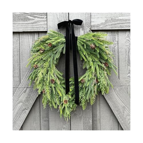 Couronne de Noël en cèdre Cascade haut de gamme et son nœud en velours