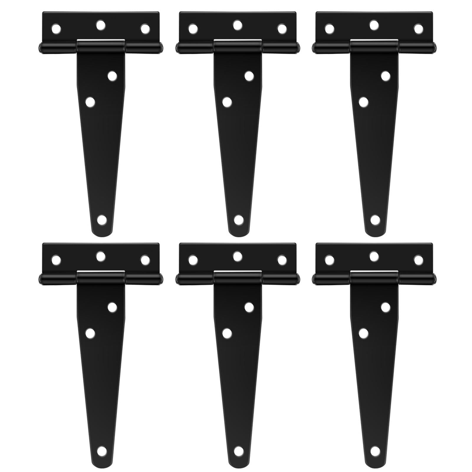 Shundeed One Color 6Pcs 4 Inch T Shape Rustproof Iron Light Duty Shed Hinge Gate Strap Hinge Door Gates Hinges (Black)
