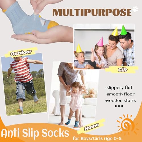 ARERWA Toddler Non Slip Socks, 6 Pairs Kids Anti Skid Grip Baby Cartoon Animal Pattern Boys Girls Floor Socks for 1-3 Years - Image 5