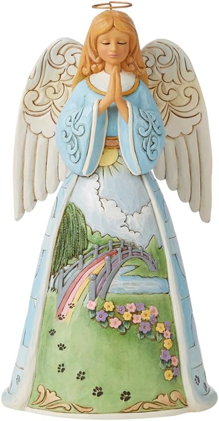 Jim Shore Heartwood Creek Rainbow Bridge Pet Bereavement Angel Figurine- Stone Resin Hand Crafted Painted Collectible Decorative Figurines Home Decor Pet Memorial Statue, 9.7 Inch