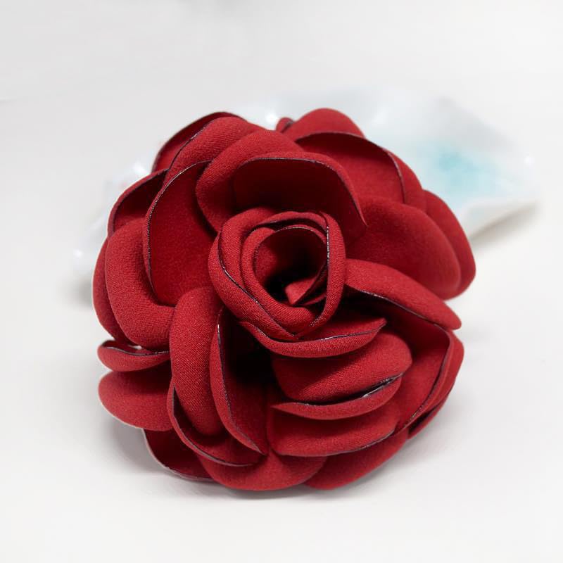 Image of Elegant Satin Fabric Rose Flower Brooch Pin Silk Large Big Camellia Brooch Lapel Pins Plant Floral Hair Clip Pins Wedding Party Jewelry for Women