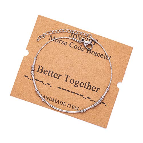 Image of JoycuFF Inspirational Morse Code Bracelets for Women Silver Beads Jewelry Encouragement Mantra Gifts for Her