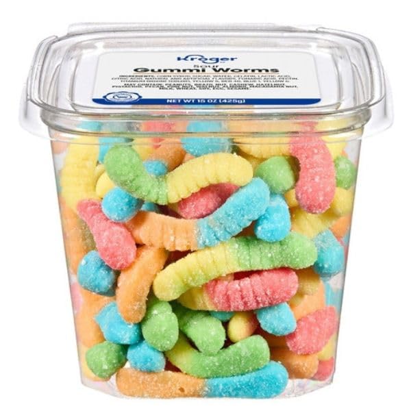 Sour Gummi Worms Candy, Soft & Chewy Assorted Fruity Gummies, Sugar Coated, Bulk Bag, 15 oz, Party Favor & Kids Treat