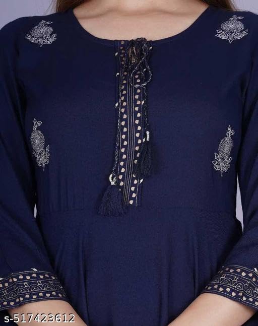 Image of Women's Printed Rayon Anarkali Kurti with 3 /4 Sleeves - Perfect for Festive, Party