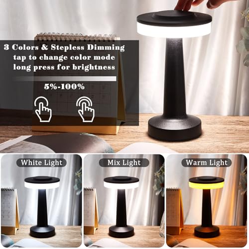 Image of Riakrum 1 Pcs LED Cordless Table Lamp Bulk Rechargeable,Black | Portable Wireless Lamps, 3 Color Stepless Dimming, 15 Hour Battery, Touch Control, Wedding Home Restaurant Decor