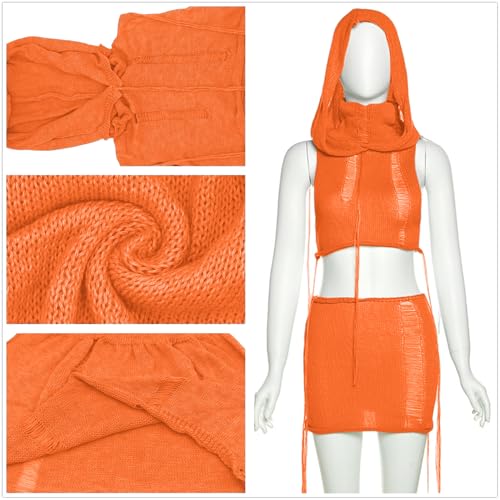 Women Trendy 3 Piece Outfits Crochet Knitted Balaclava See Through Halter Crop Top Hollow Out Mini Hot Shorts Sets4