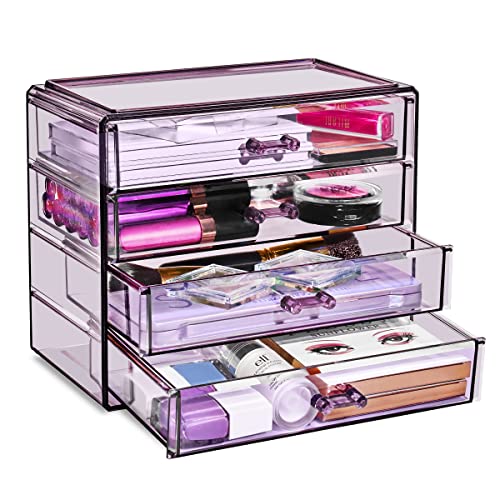 Image of Sorbus Acrylic Cosmetics Makeup and Jewelry Storage Case Display- 4 Large Drawers Space- Saving, Stylish Acrylic Bathroom Case Great for Lipstick, Nail Polish, Brushes, Jewelry and More (Purple)