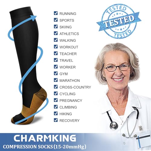 Image of Compression Socks (7 Pairs), 15-20 mmhg is BEST Graduated Athletic & Medical for Men & Women, Running, Flight, Travel, Nurses, Pregnant - Boost Performance, Blood Circulation