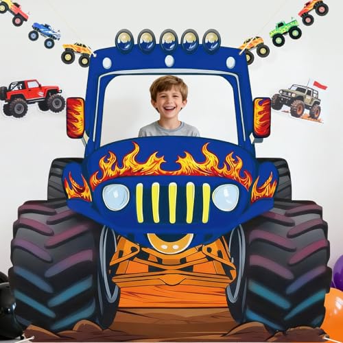 Fondo fotográfico monster truck azul grande para fiestas miniatura 6