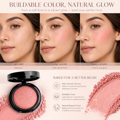 Image of Single Baked Blush Shimmer Powder for Cheeks Radiant Pink Blushes Makeup-01 | Glowy Illuminating Blush Makeup Blendable Shimmer Finish Blusher, Lightweight Natural Glow for Women Everyday Looks