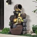 Dephet Outdoor Cascading Rock Water Fountain, 4-Tiers Fountains and Waterfalls with LED Lights, Indoor Freestanding Resin Waterfall Feature w/Pump for Patio, Garden, Backyard, Deck, Porch, Home Decor