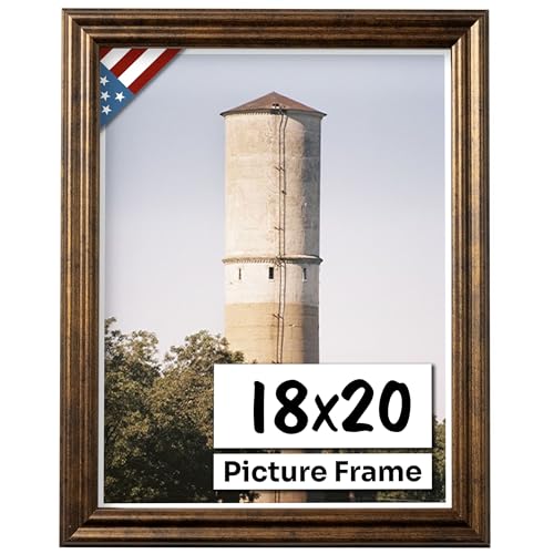 US Art Vintage Rustic Bronze 18x20 Picture Frame .75 Inch Wide - Farmhouse Decor for Wall Handmade Solid Wood Frames with Preinstalled Hangers and UV Blocking Plexiglass 20x18 Frame