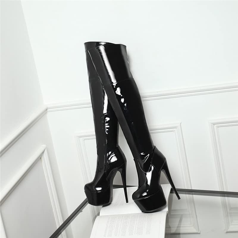 Amazon.com | ZHTAISOU Boots Women's Patent Leather PU Thigh High