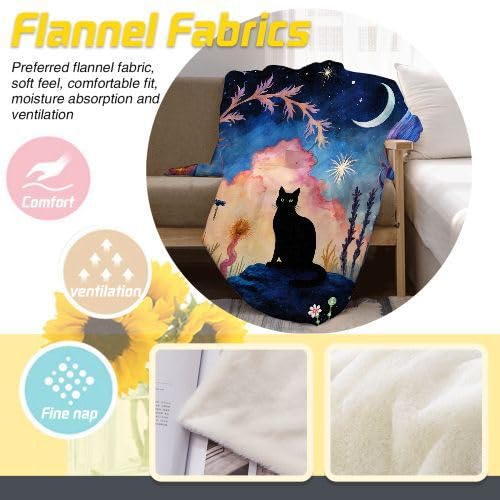 Couverture Polaire Douce Flanelle Légère Plaid Chat Bleu Clair